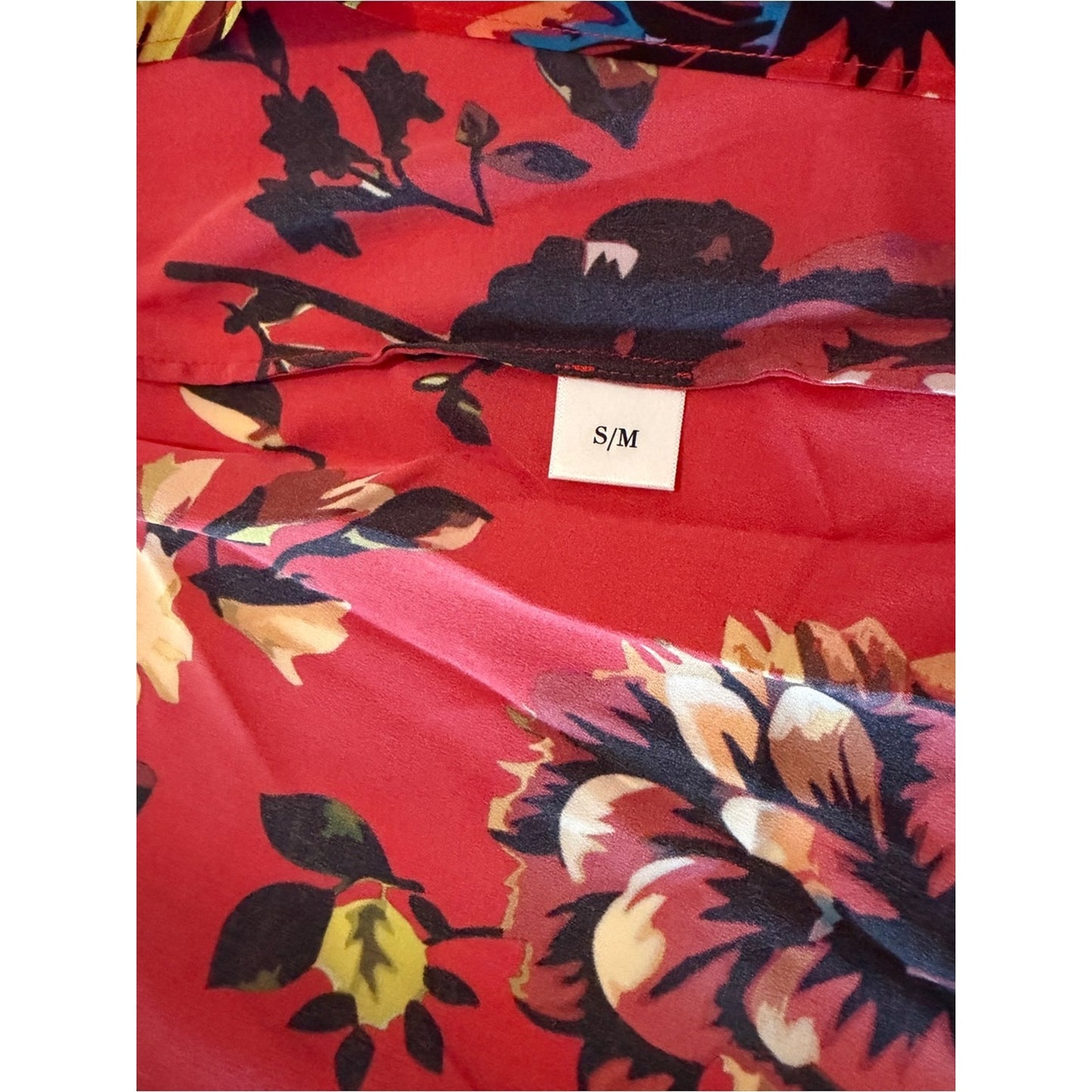 We Are Leone Silk Maxi Dress Duster Red Floral Peony Contrast NWT S/M Boho