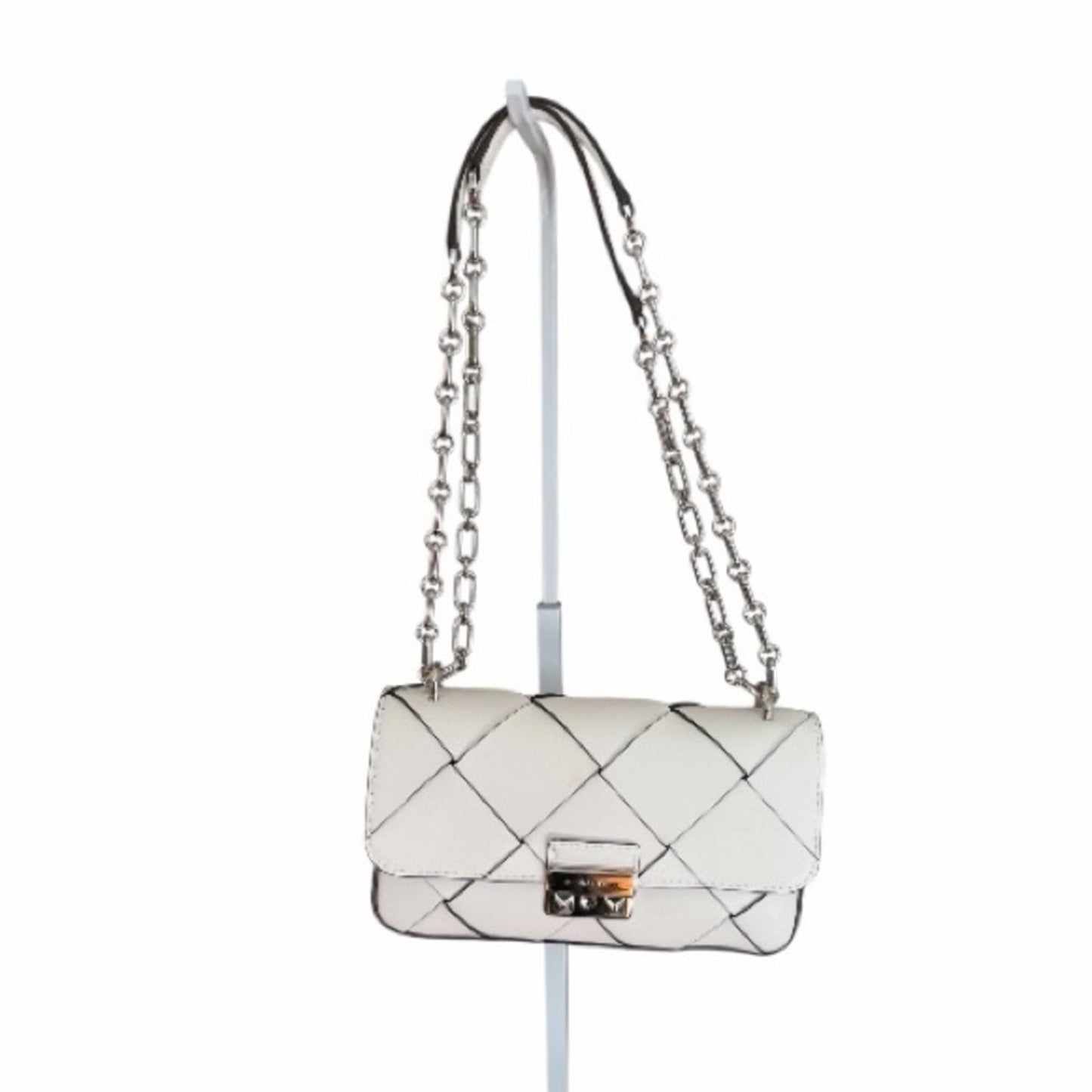 Michael Kors Tribeca Leather Convertible Chain Shoulder Crossbody Bag White