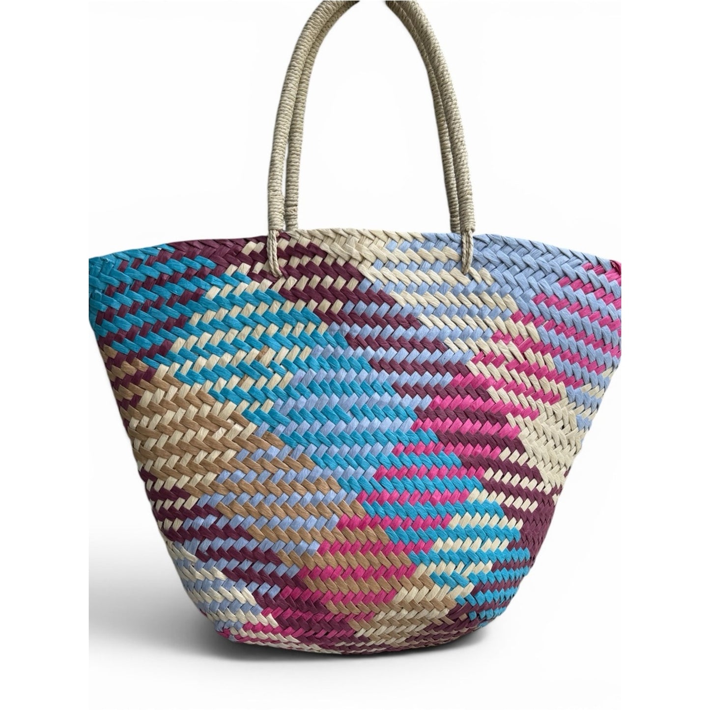 Aqua NWT Woven Paper Straw Tote Beach Resort Vacation Coastal Chic