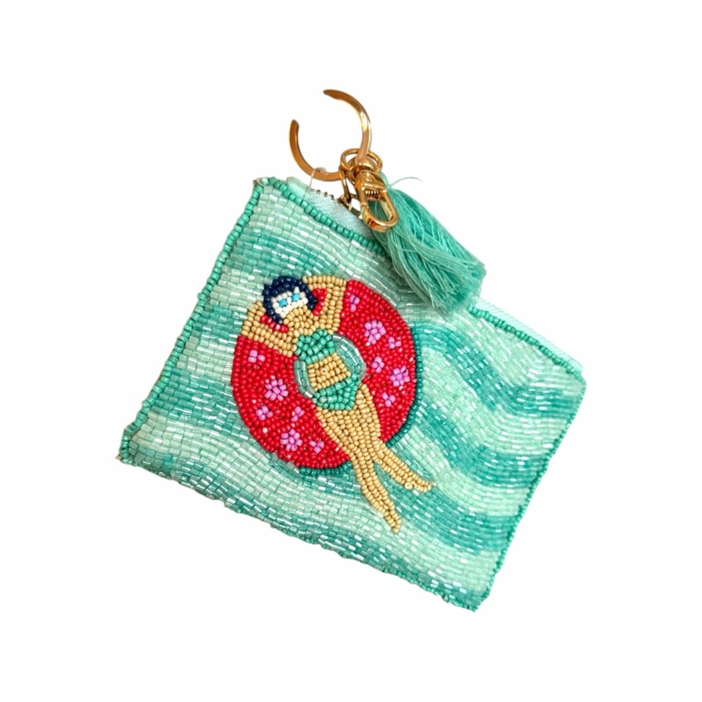 Beaded Coin Purse Mini Clutch Wristlet Style Zip Tassel Bag Coquette Girl NWT