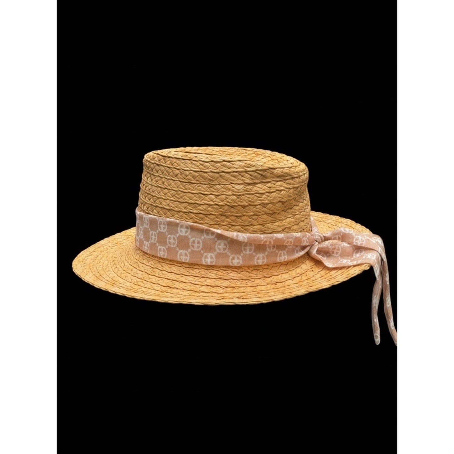 Gianni Bernini Straw Boater Hat NWT Camel Ribbon Resort Coastal Chic