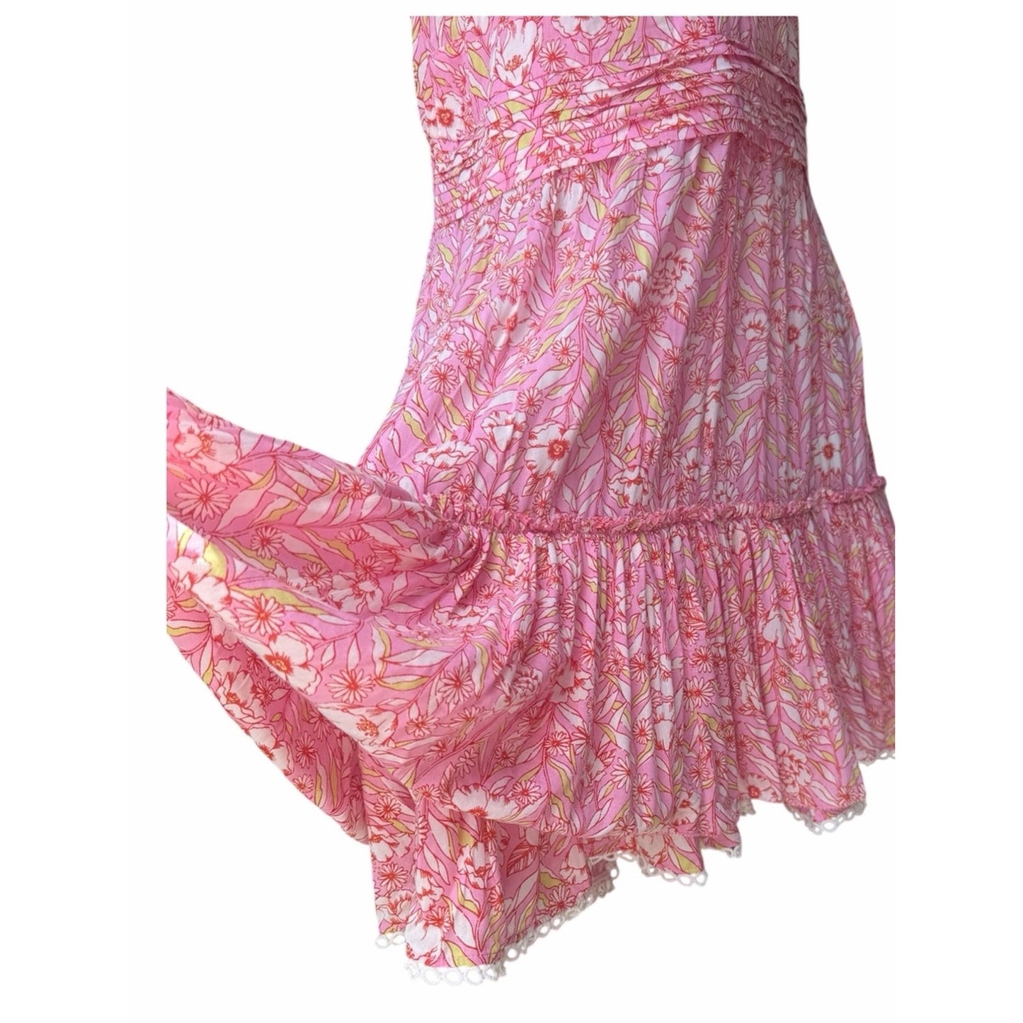 Poupette St. Barth Bruna V Mini Dress – Pink Garland Flowers – Size Large