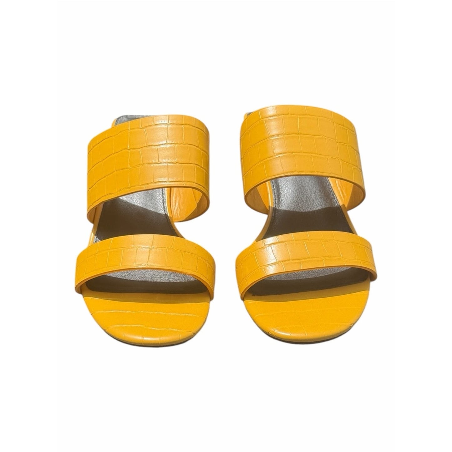 French Connection Yellow Croc Embossed Heeled Sandals Women’s 8.5 Clear Heel NIB