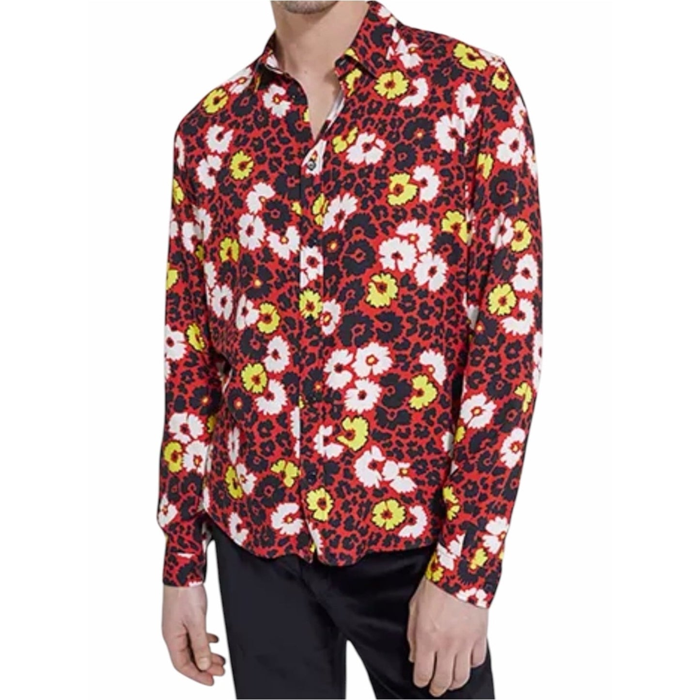 The Kooples Men’s M Animal Print Floral Button Down Shirt Slim Fit Unisex NWT