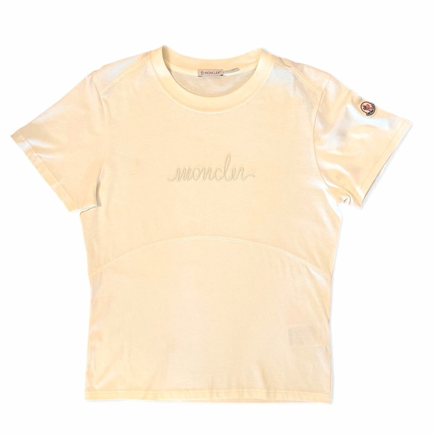 Moncler Cream Logo T-Shirt XL NWT Embroidered Script Minimalist Quiet Luxury Tee