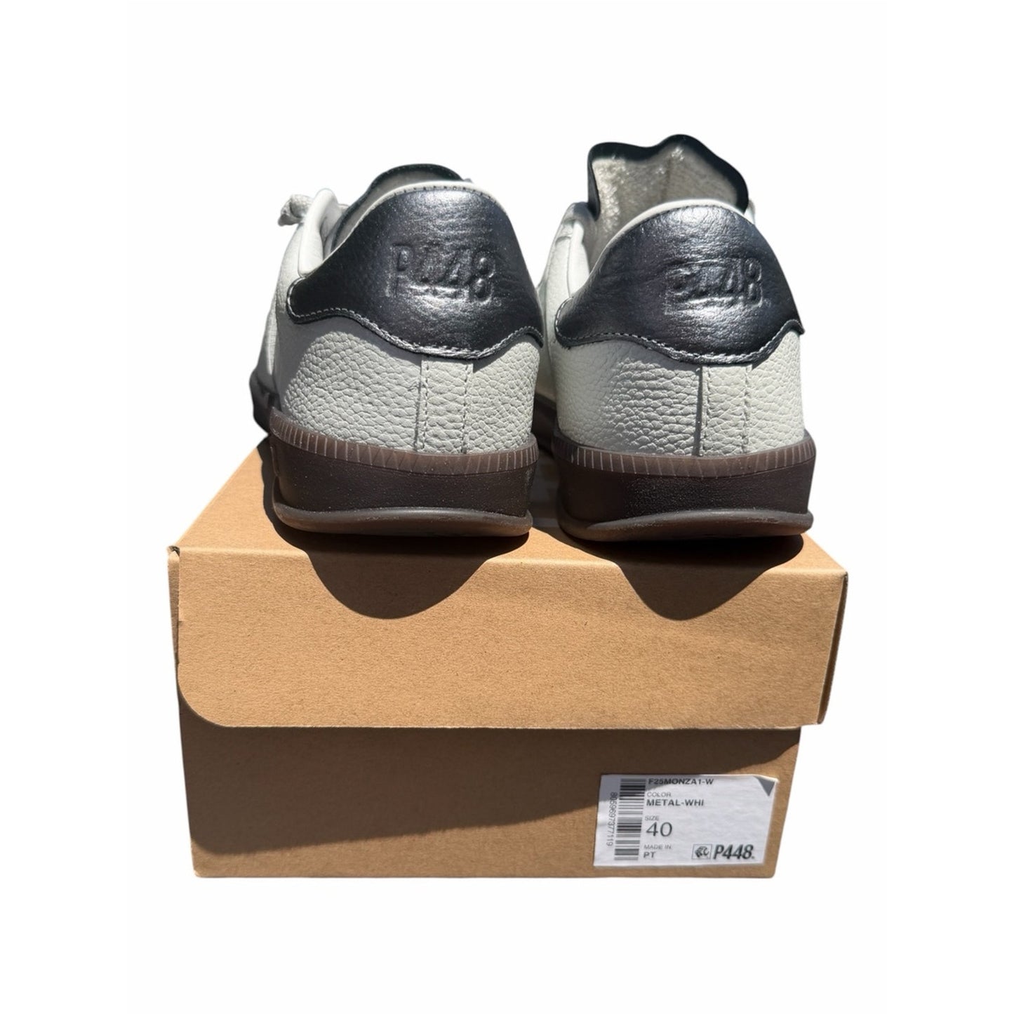 P448 Monza Metal White Sneakers Size 40 NIB Leather Silver Accent From Portugal