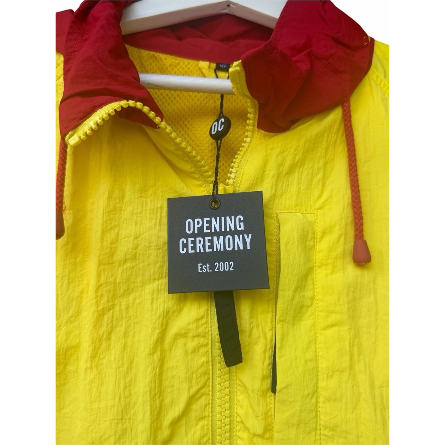 Opening Ceremony NWT Hooded Colorblock Windbreaker Jacket Yellow Black Red Small