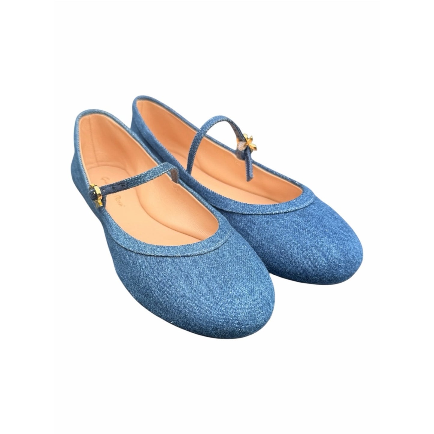 Gianvito Rossi Carla Denim Mary Jane Ballet Flats Blue Denim Size EU 38 New With Box