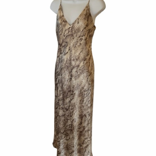 L’AGENCE Silk Snake Print Slip Dress Tan Midi Spaghetti Strap Size 10 NWT