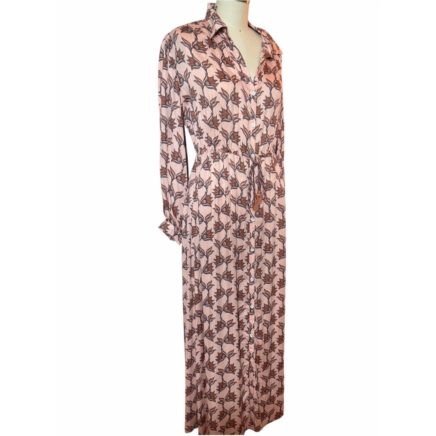 OMIKA Handmade Floral Button Front Maxi Dress Boho Anthropologie Style Small