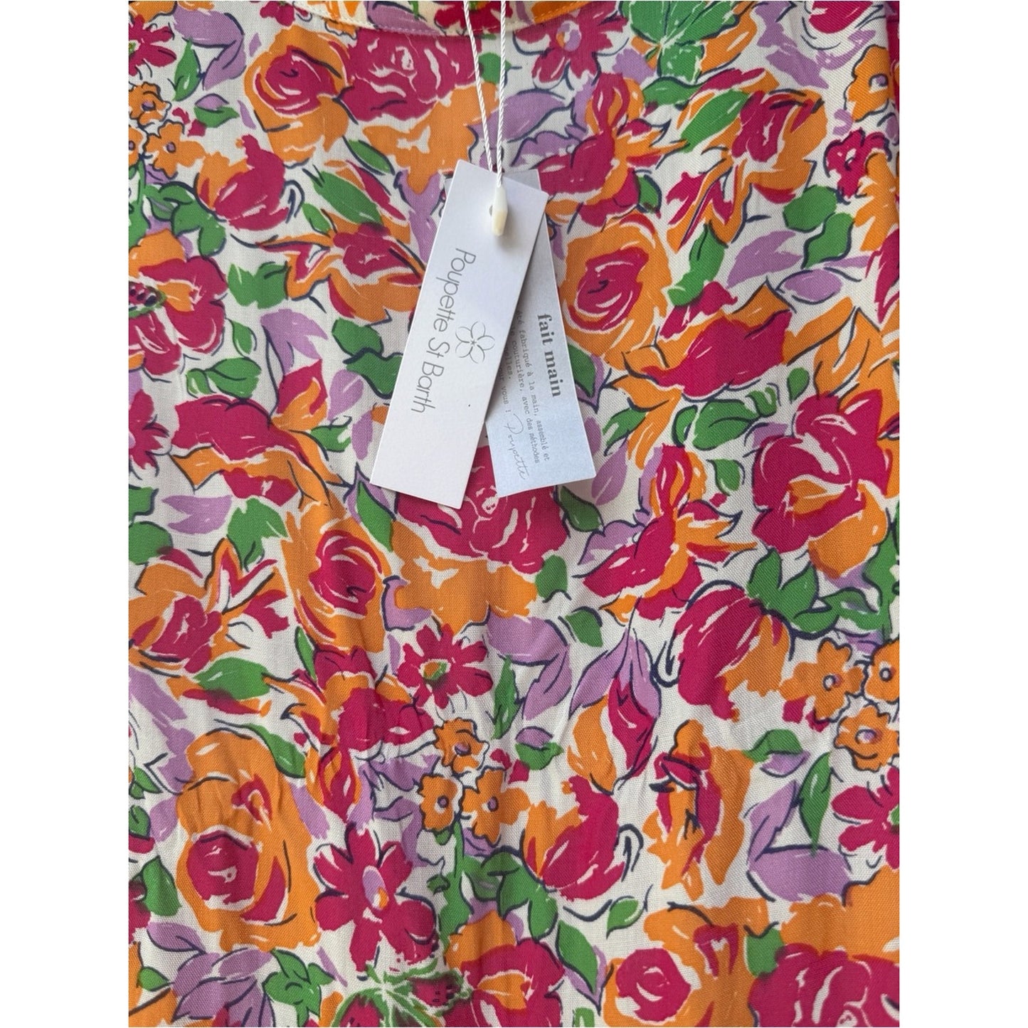 Poupette St. Barth Amora Mini Dress Orange Rose Floral NWT Large Button Front