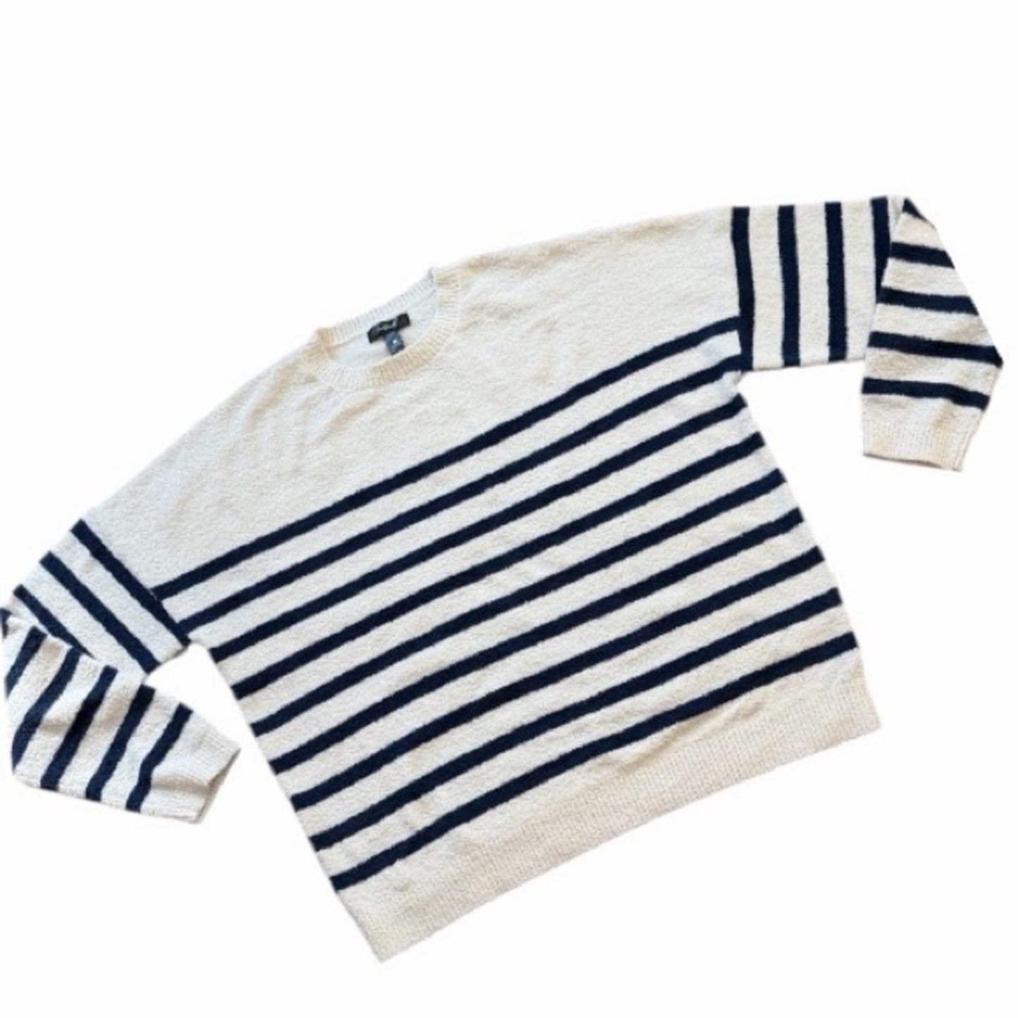 AQUA Navy & Cream Striped Crewneck Sweater | Bloomingdale’s Exclusive Women’s L