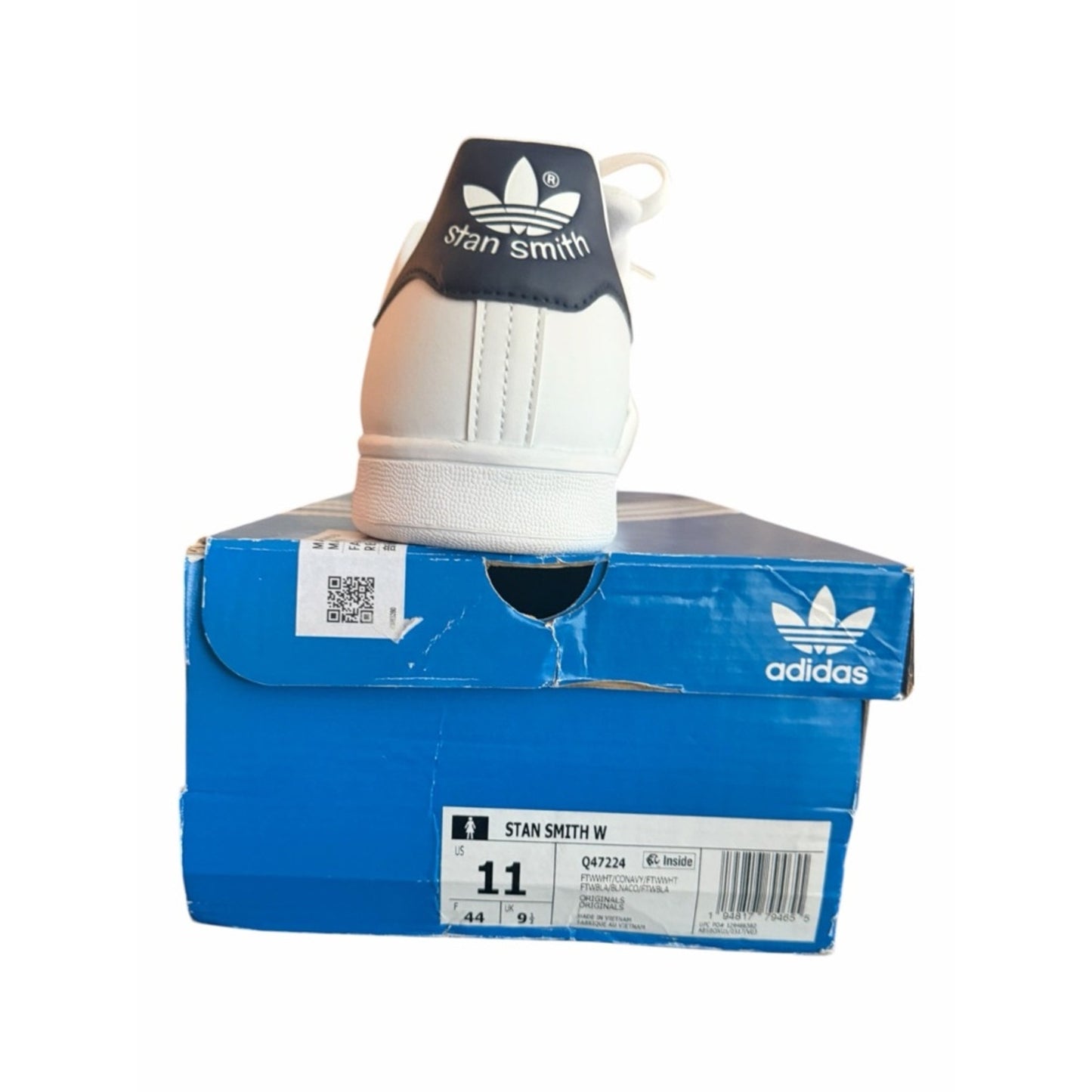Adidas Stan Smith White Navy Leather Sneakers Women’s 11 NIB