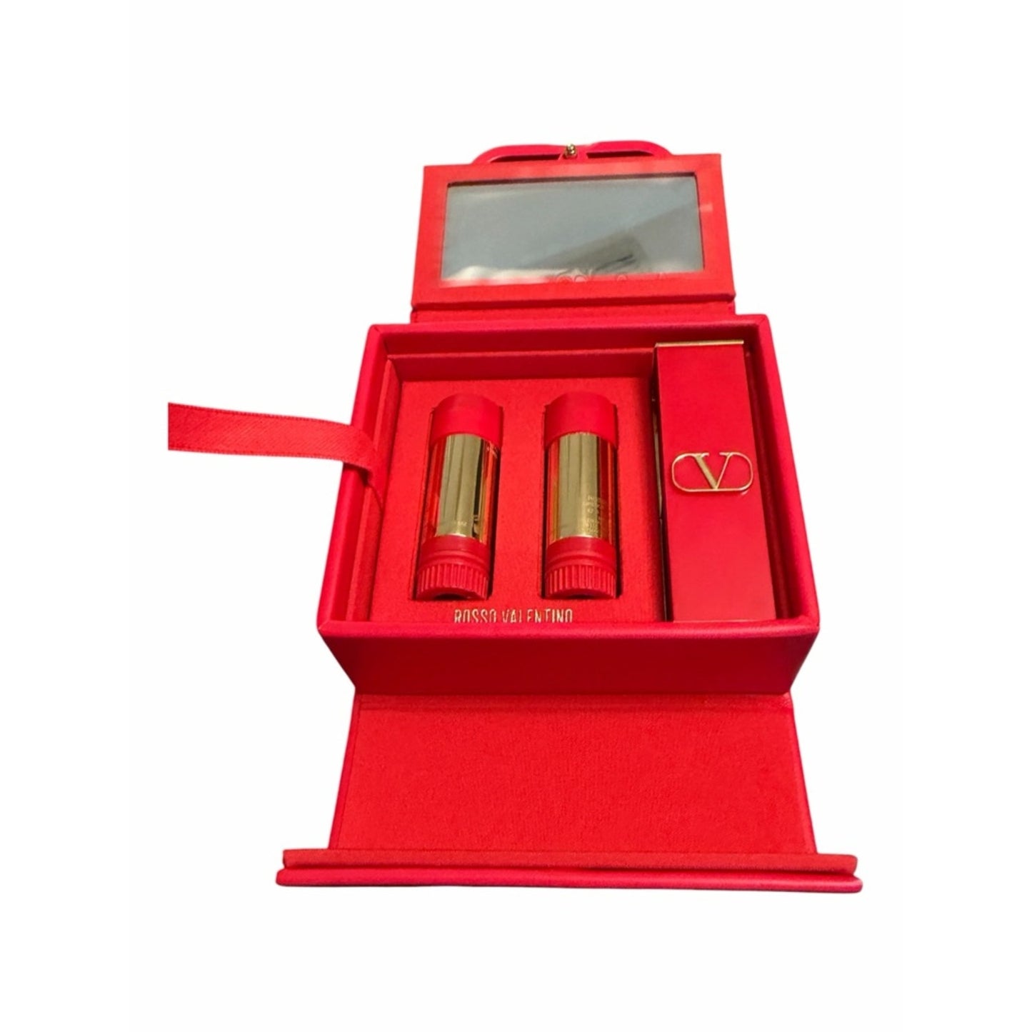 Valentino V Logo Mini Case Lipstick Set Rosso Jewelry Case 3 Matte Shades NIB