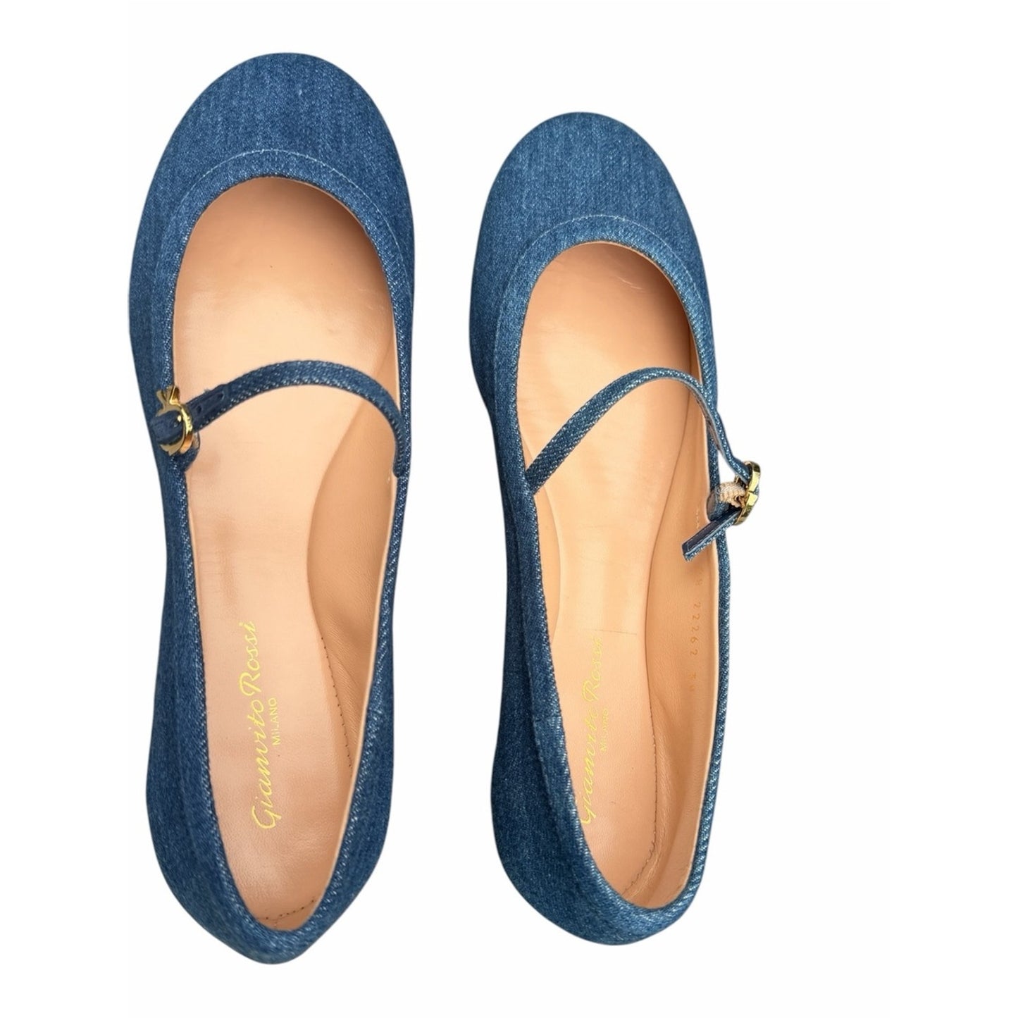 Gianvito Rossi Carla Denim Mary Jane Ballet Flats Blue Denim Size EU 38 New With Box