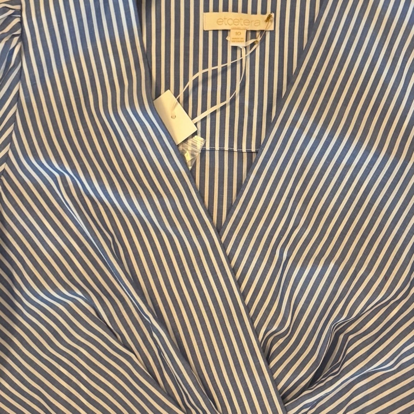 Etcetera Blue White Stripe Wrap Dress Size 10 Knee Length Coastal Preppy NWT