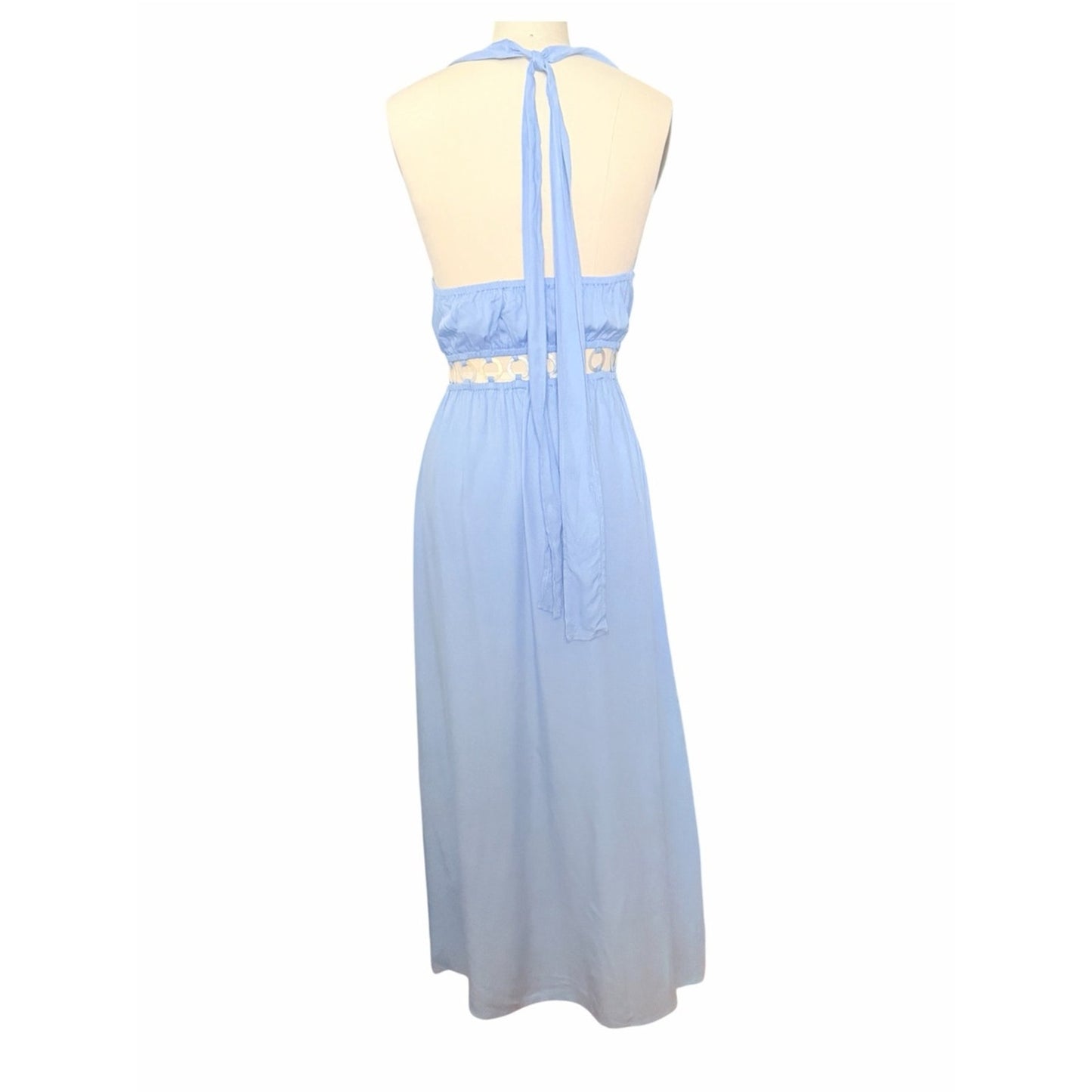 Tiare Hawaii Tidal Wave Maxi Dress Blue Medium | Mother of Pearl Shell Cutouts Med