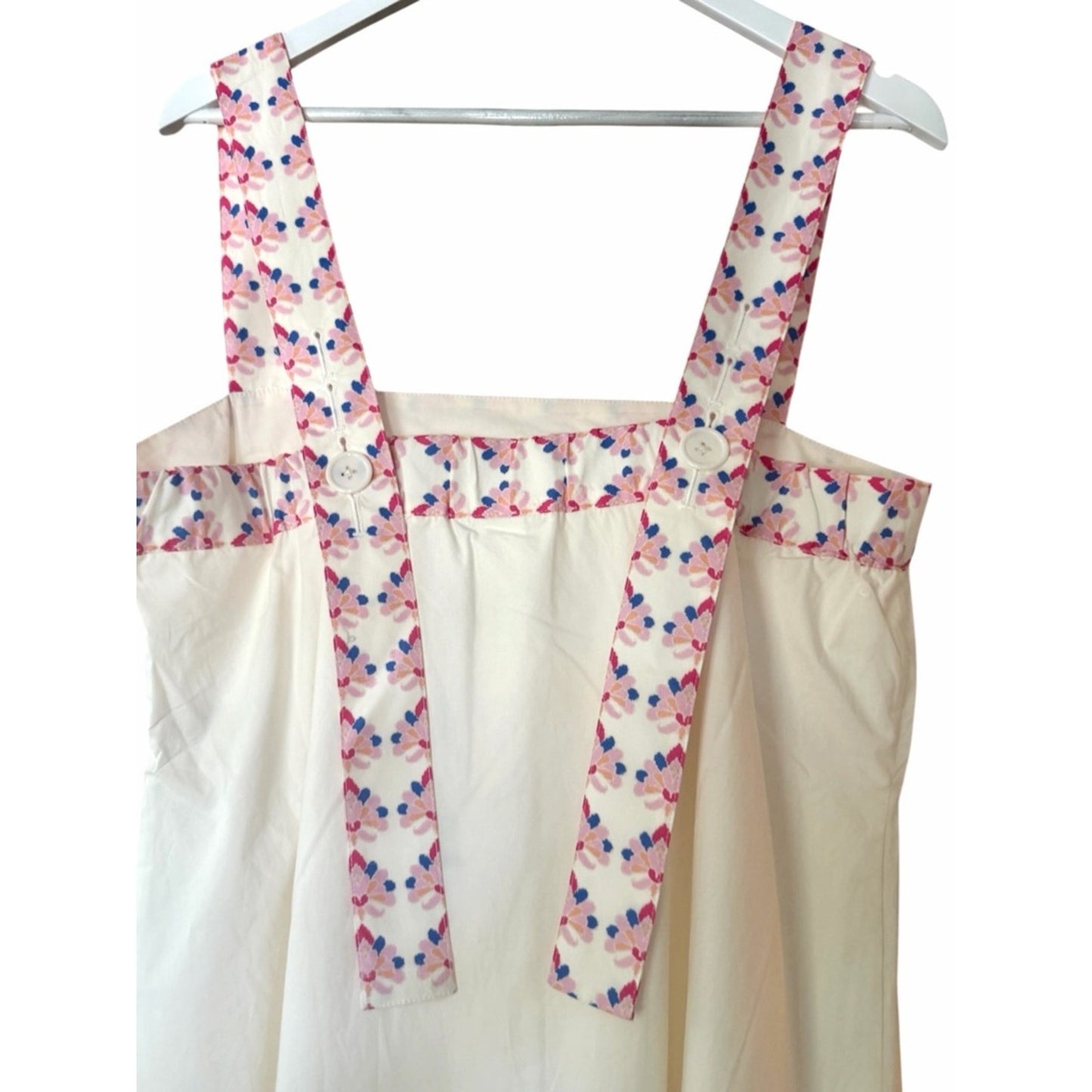Hermoza Ava Maxi Dress L Ivory Floral Graceful Garlands Cotton 70s Sundress NWT