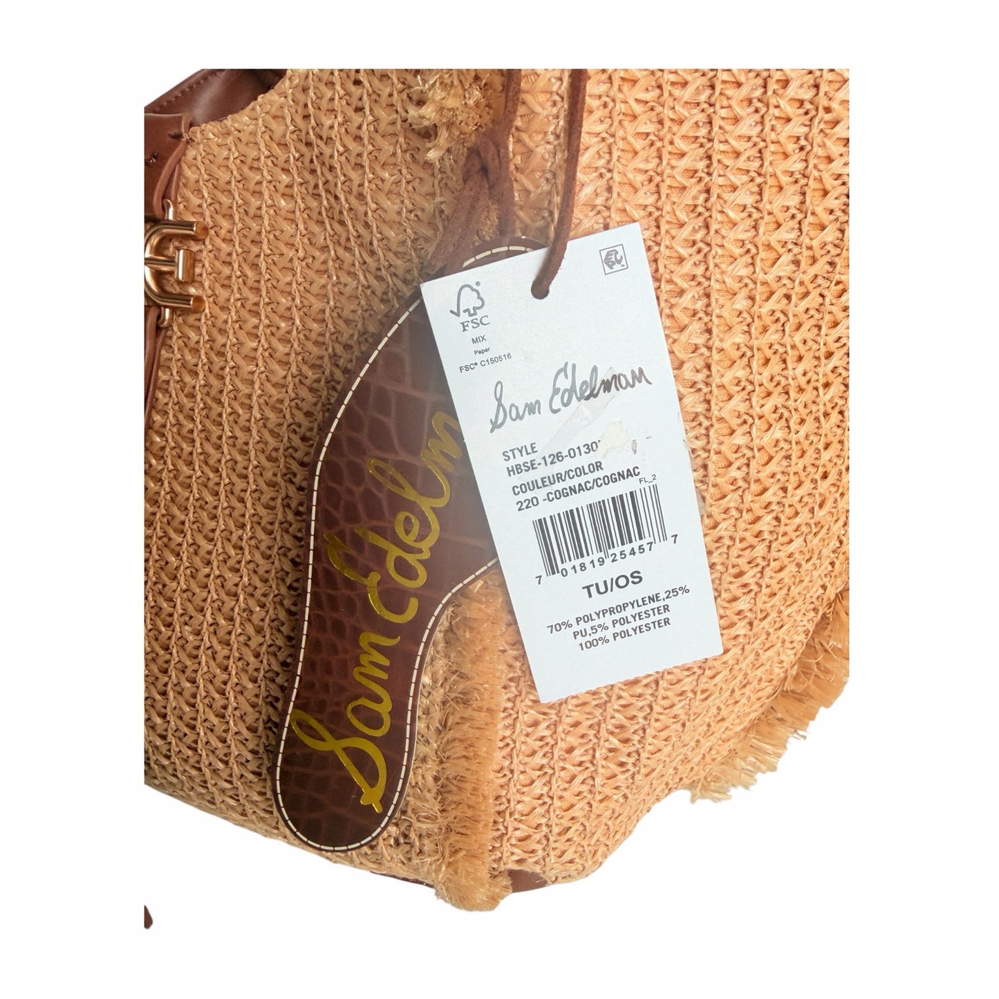 Sam Edelman Irina Large Raffia Woven Tote Bag Cognac NWT Crossbody Strap