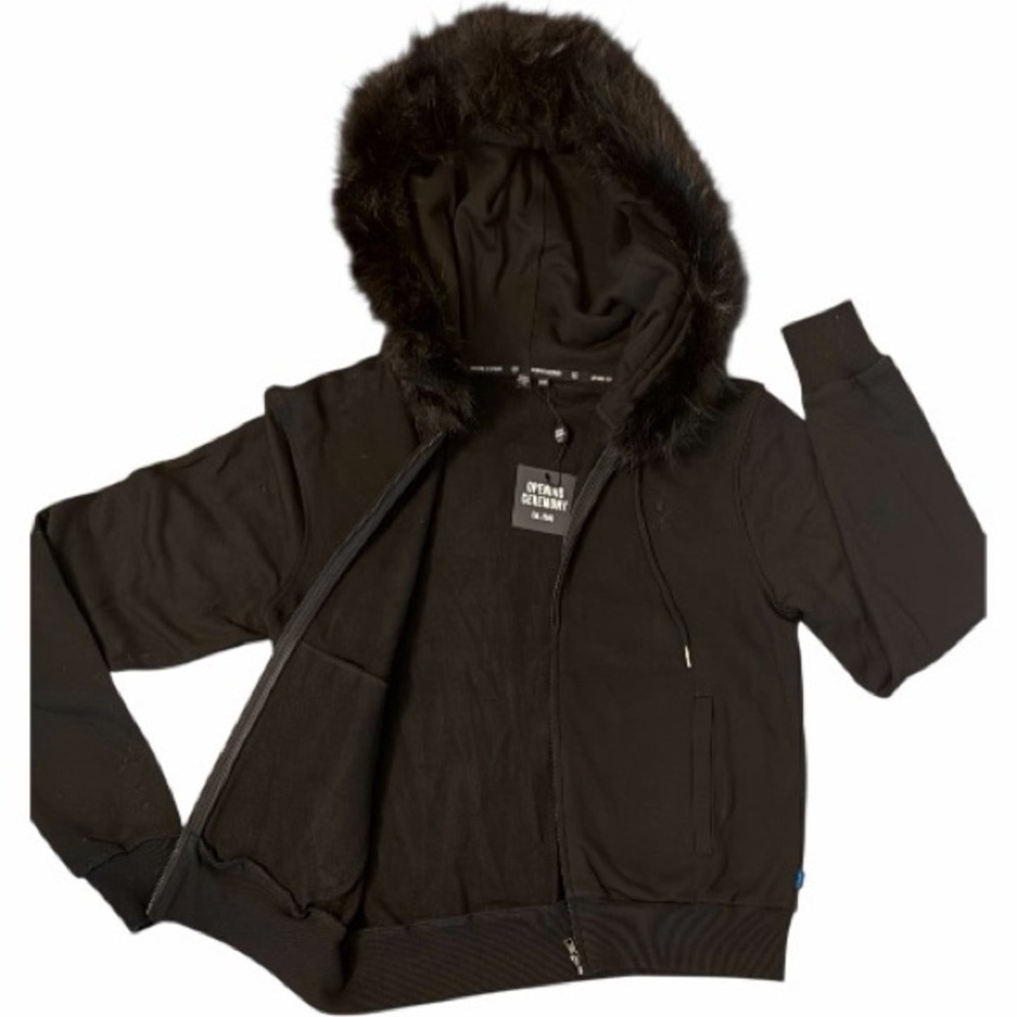 Opening Ceremony Black Zip Up Hoodie w/ Faux Fur Women’s Med