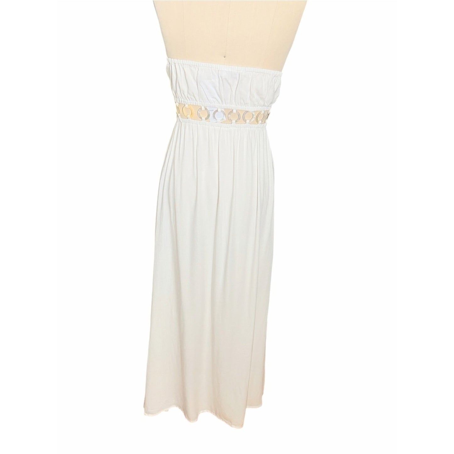 Tiare Hawaii Tidal Wave White Shell Cutout Maxi Dress NWT Size Med