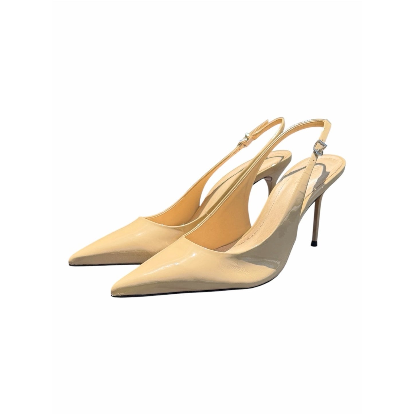 Schutz Paola Slingback Pumps Nude Patent Leather Pointed Toe Heels 10 NIB