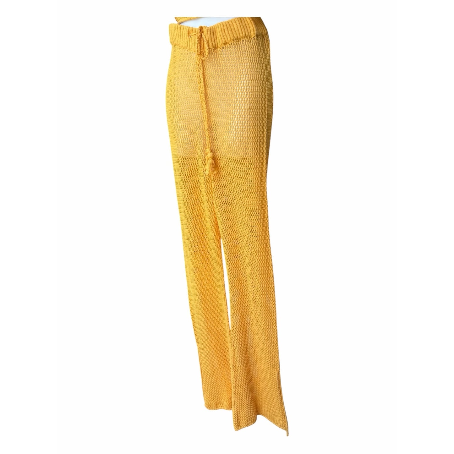 Space Los Cabos Crochet Cover-Up Pants XL NWT Mustard 100% Cotton Beach Resort