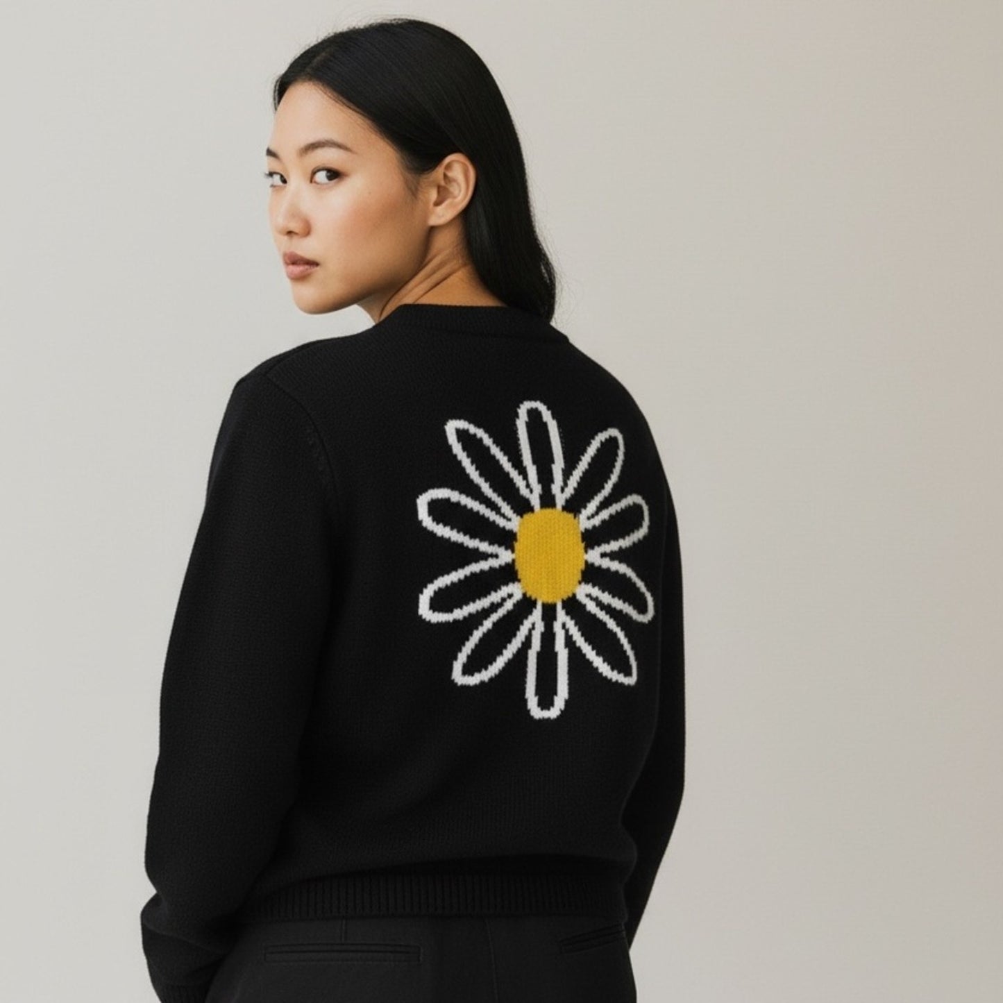 Joshua Sanders Navy Blue Cardigan w/Daisy on Back NWT size Med