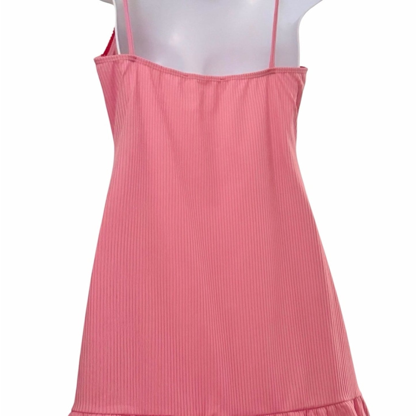Pink Ribbed Ruffle Hem Mini Dress Cami Slip Coquette Y2K Size M