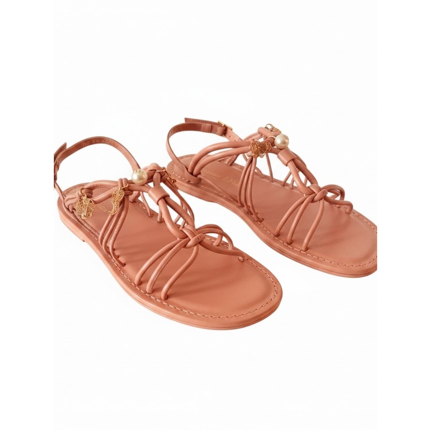 Christian Dior Lambskin Charm Sandals Dark Rose 35.5 NIB