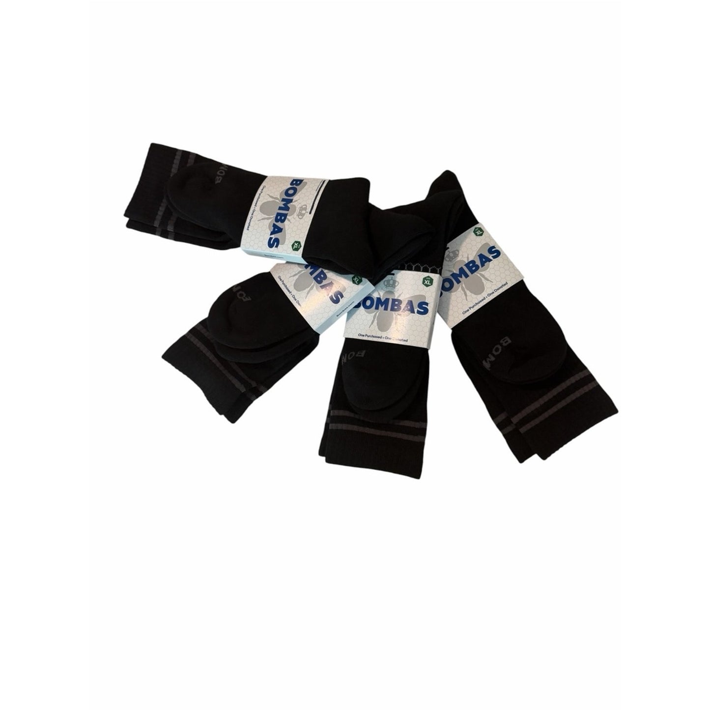 Bombas Men’s XL Honeycomb Crew Socks 4-Pack Black Cushioned Unisex