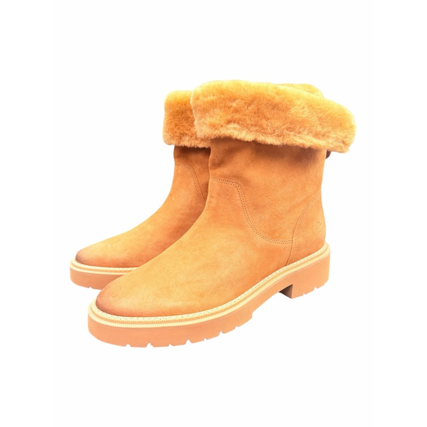 Naturalizer Sense Water Repellent Suede Faux Fur Boots Golden Caramel Size 9 NIB