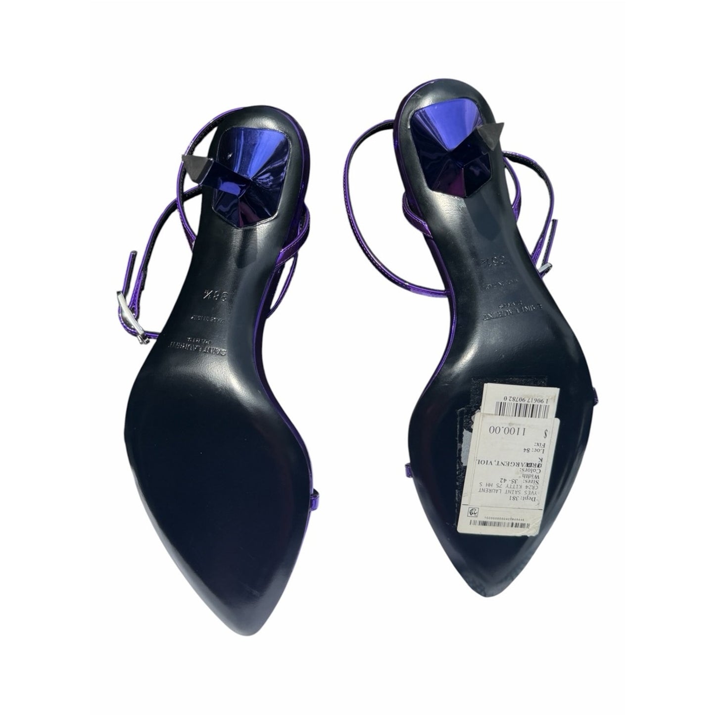 Saint Laurent Kitty 75 Metallic Plum Violet Sandals Heels 38.5 NIB