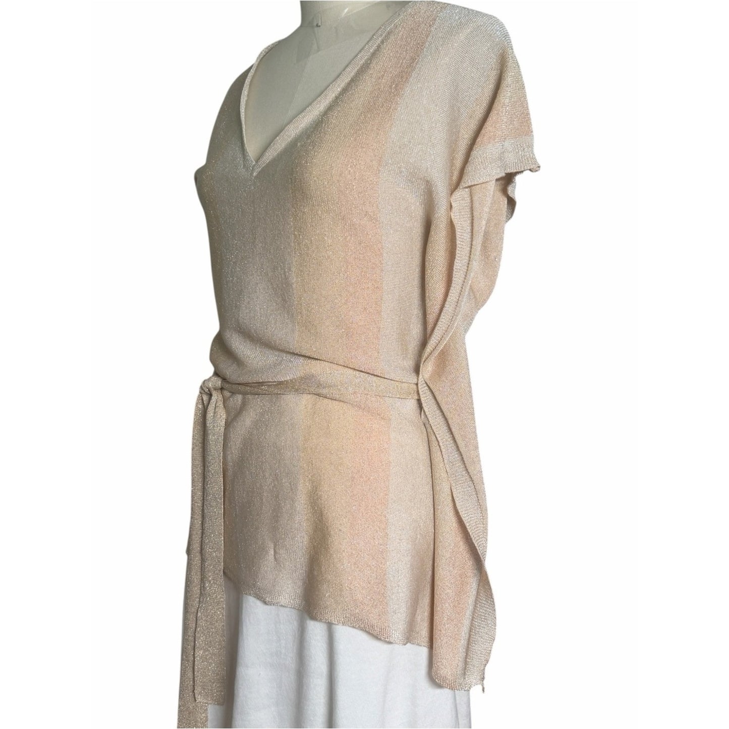 Vintage bebe Silk Metallic Silk Draped Caftan - Sweater -Top - Belted Women’s M