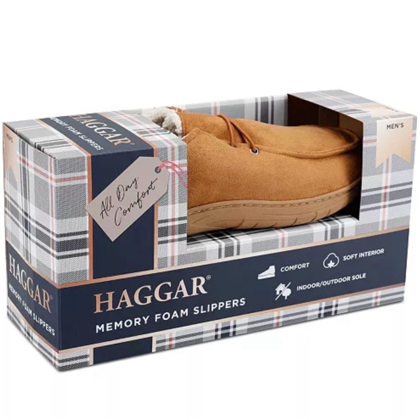 Haggar Men’s Memory Foam Chukka Slippers Tan Microsuede Size 8–9 NIB