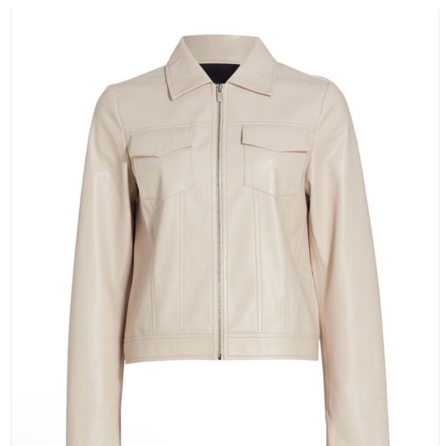 Elie Tahari "Zinc" Vegan Leather Jacket
Women's Light Tan Zip Front Size Large