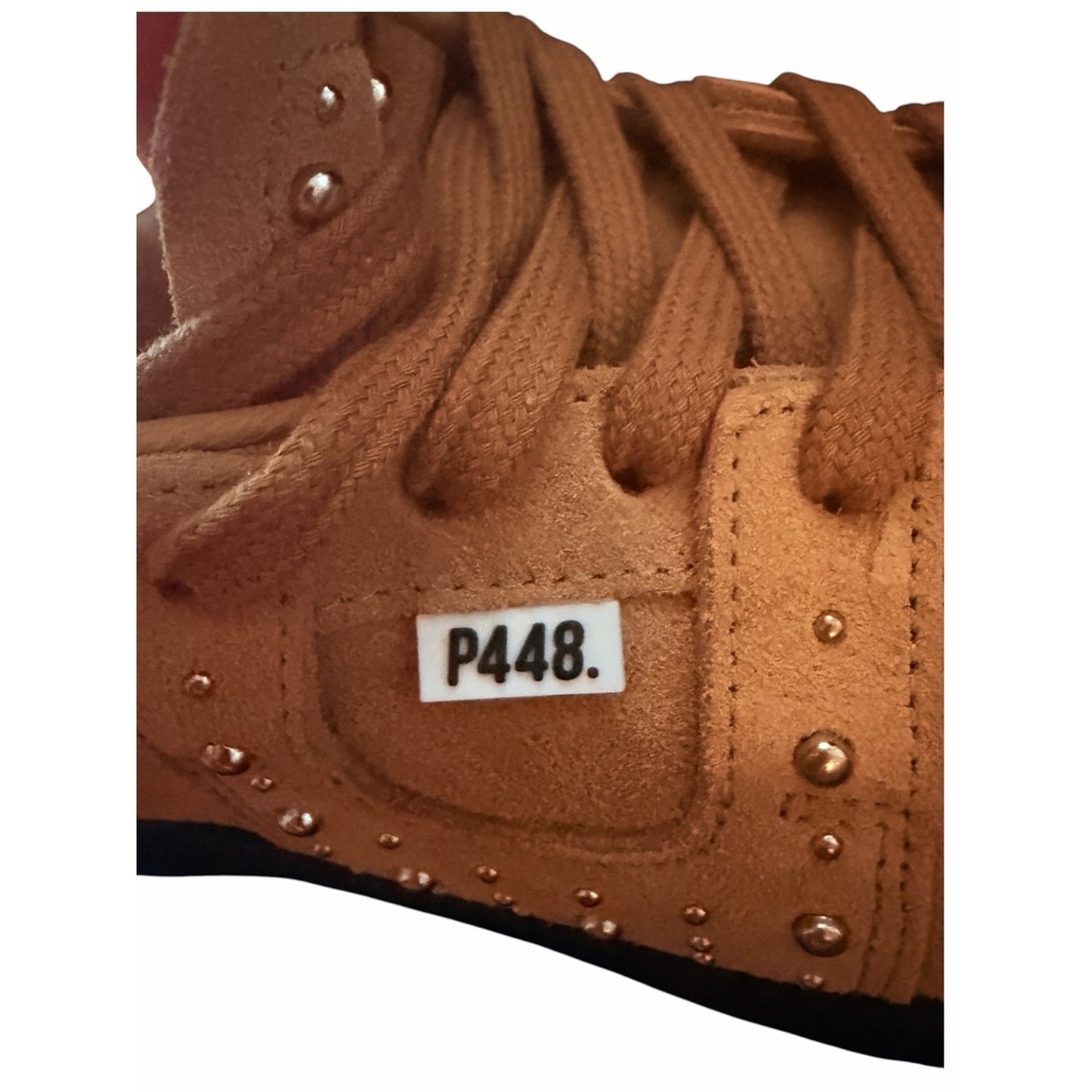 P448 Monza Cognac Sand Suede Studded Sneakers NIB EU 38 US 7.5/8