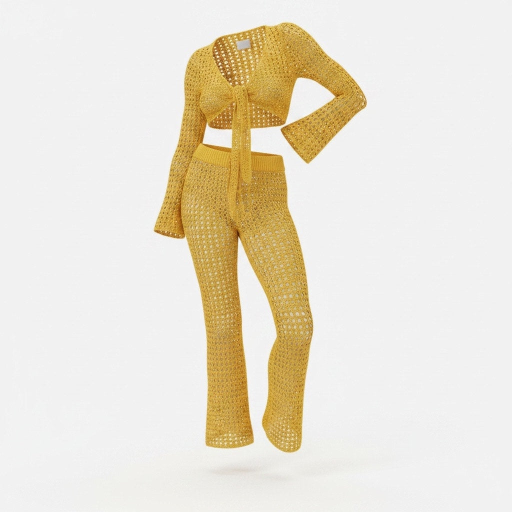 Space Los Cabos Crochet Cover-Up Pants XL NWT Mustard 100% Cotton Beach Resort