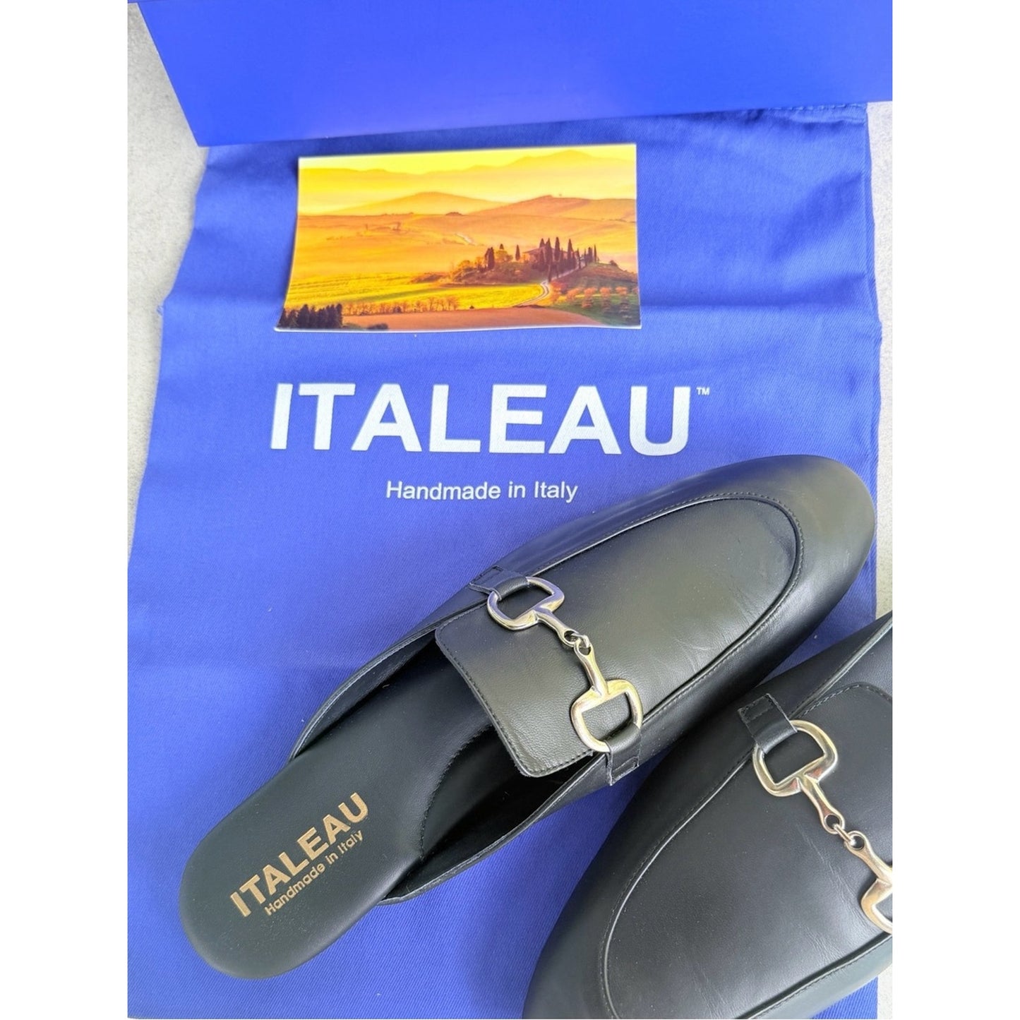 ITALEAU Lisa Flexlite Leather Horsebit Mule Loafers Black NIB EU 43 US 12
