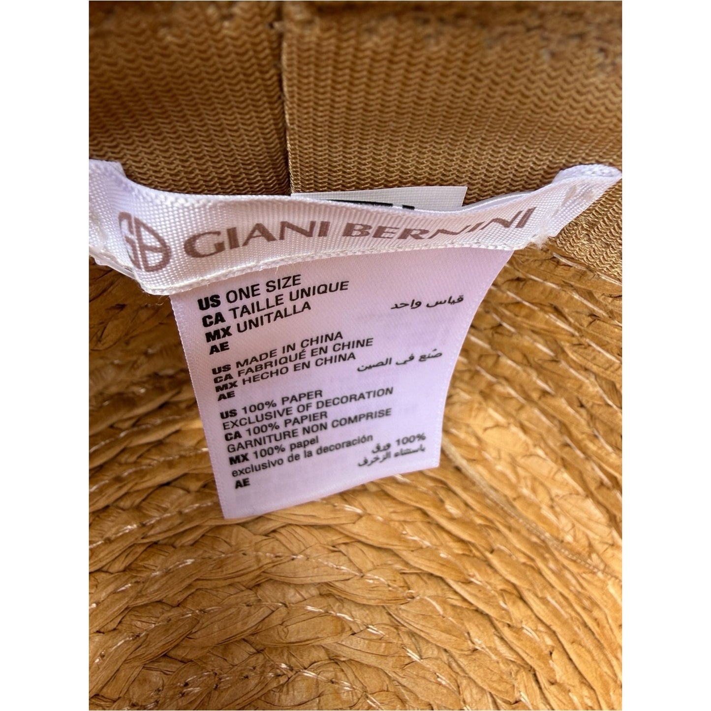 Gianni Bernini Straw Boater Hat NWT Camel Ribbon Resort Coastal Chic