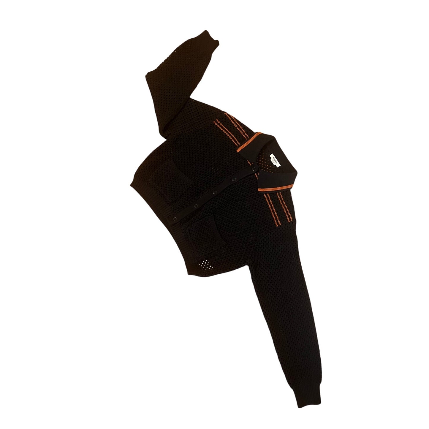 RE/DONE Black Crochet Mesh Polo Cardigan Women’s Size L