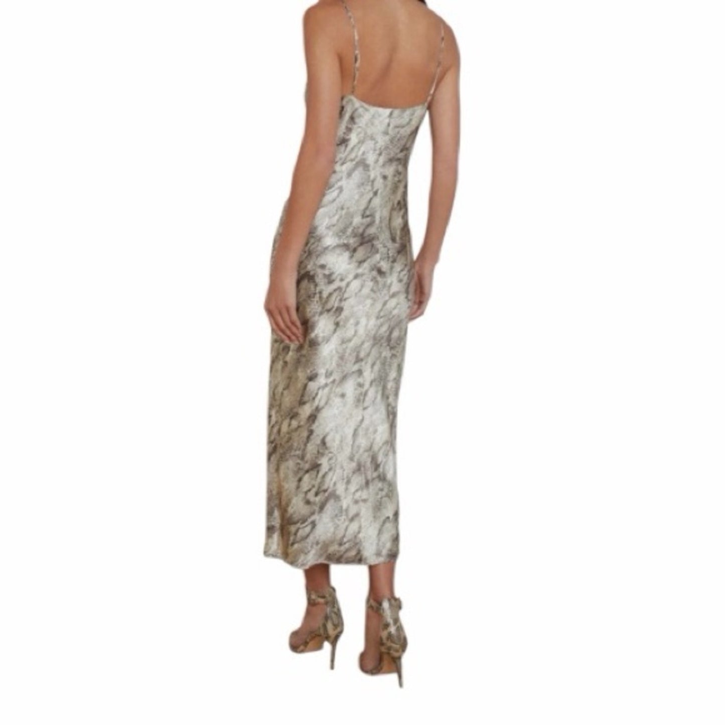 L’AGENCE Silk Snake Print Slip Dress Tan Midi Spaghetti Strap Size 10 NWT