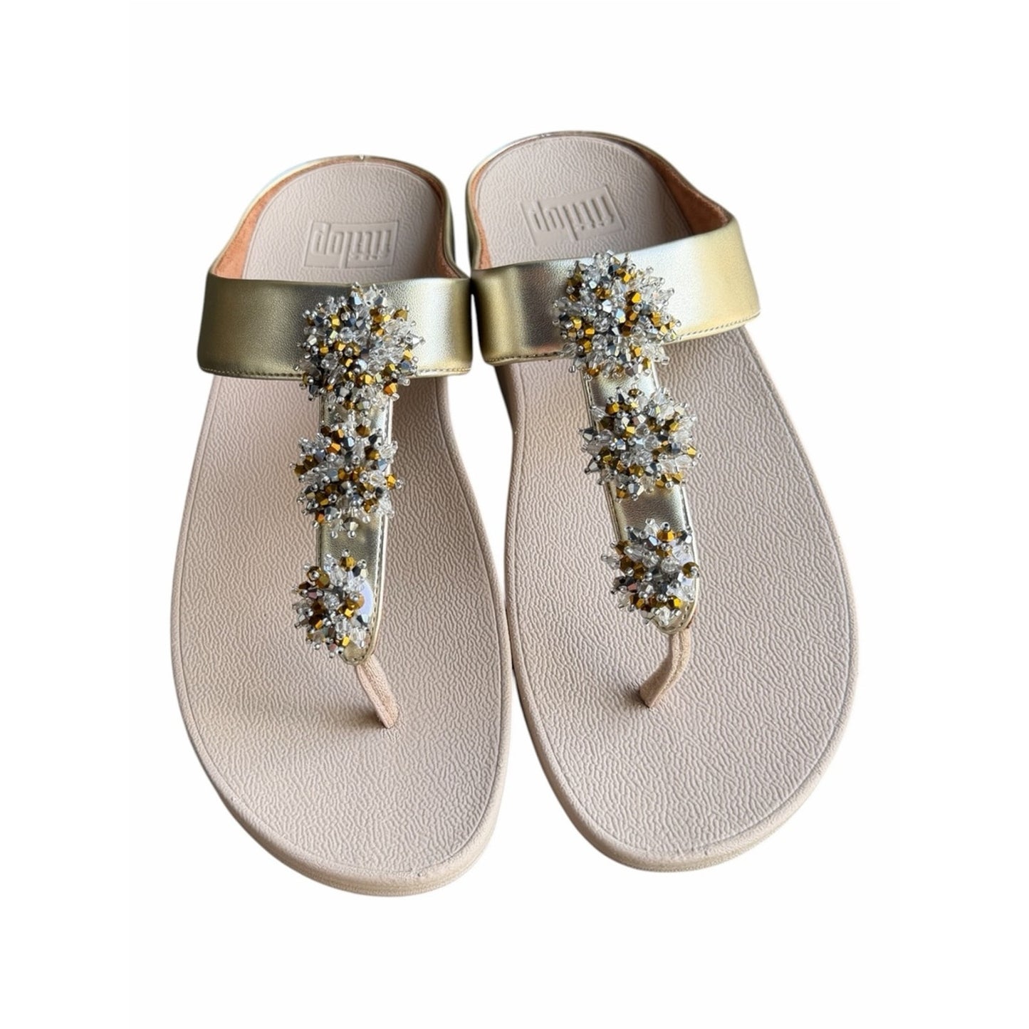 FitFlop Galaxy Embellished Toe Thong Sandals Gold Size 9 NIB Comfort Sandals