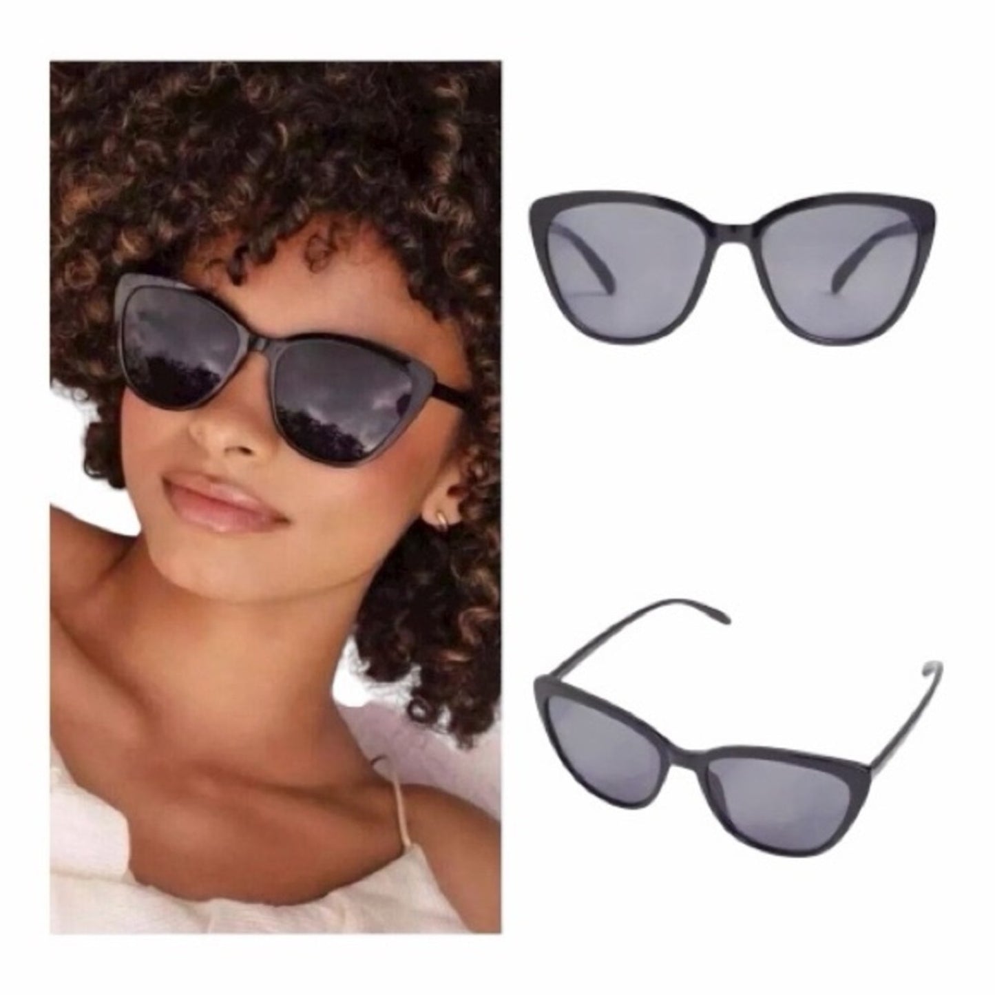 RACHEL ZOE NINA - Black Cat-Eye Sunglasses New