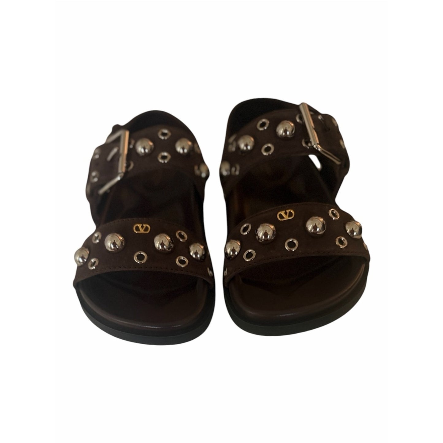 Valentino Garavani Nellcôte 20 Brown Studded Suede Sandals 37.5 NIB