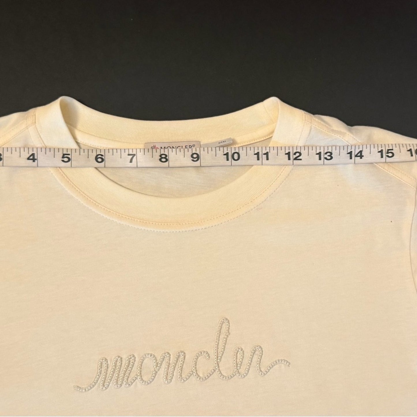 Moncler Cream Logo T-Shirt XL NWT Embroidered Script Minimalist Quiet Luxury Tee
