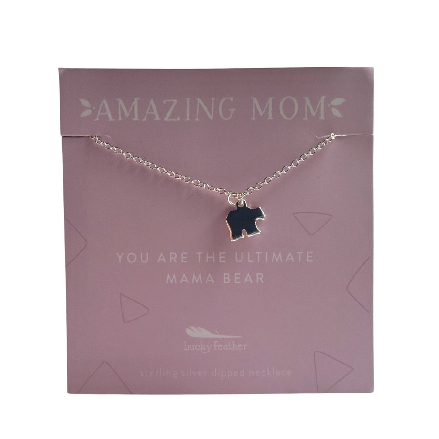 Lucky Feather Amazing Mom Mama Bear Sterling Silver Dipped Necklace NWT Gift