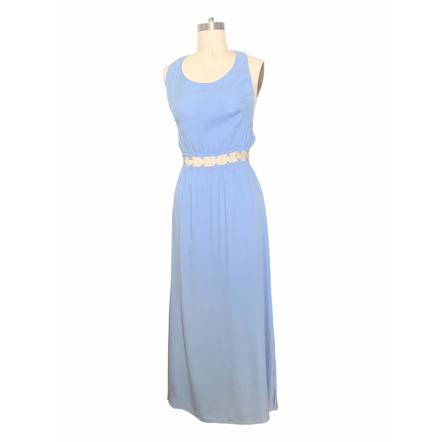 Tiare Hawaii Tidal Wave Maxi Dress Blue Medium | Mother of Pearl Shell Cutouts Med