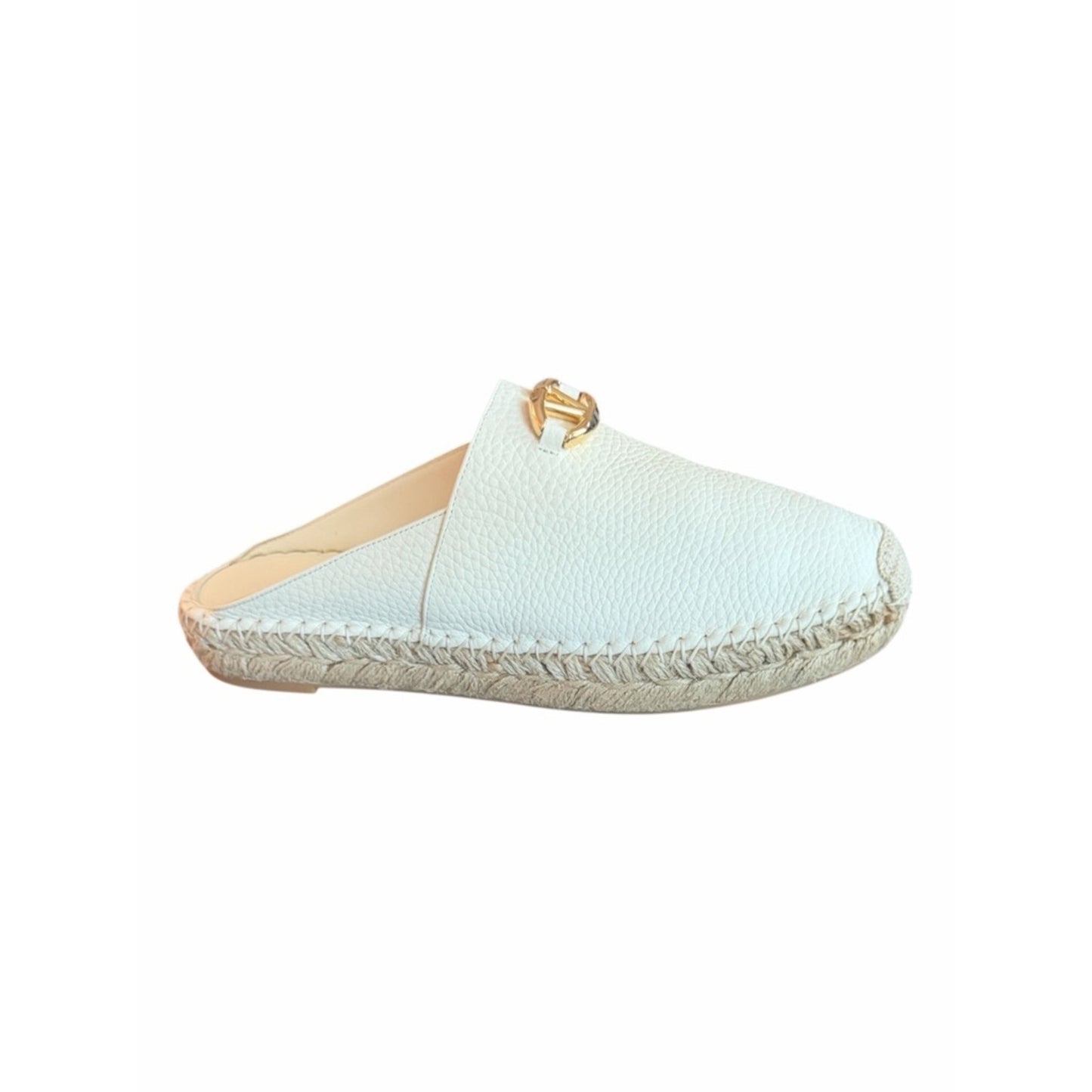 Valentino Garavani V Logo Leather Mule Espadrilles Ivory W/ Gold Logo EU 38 NIB