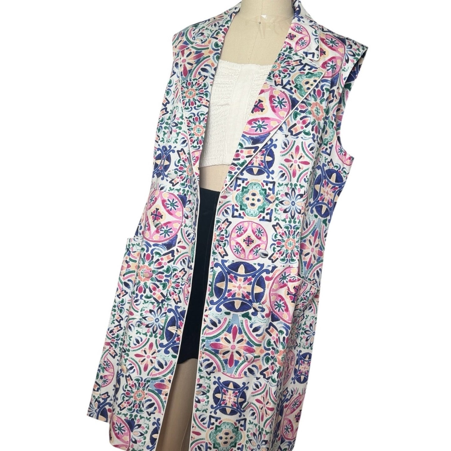 Hermoza Martina Dress NWT Large Mosaico Tile Print Sleeveless Blazer Vest Dress
